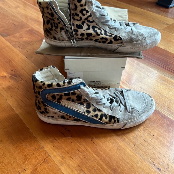 Golden Goose  Slide  Size  38 Leopard Print w  Blu Metallic  Stripe - Picture 4 of 6
